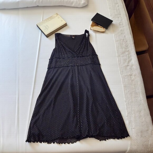 BCBGMaxAzria Black Polka Dot Dress – Mesh Sleeveless Midi M – Lined, Flowy - Picture 3 of 7